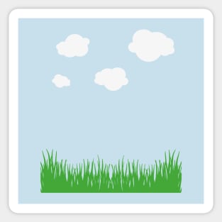 cloud and grass, white clouds green grass blue tee, sky t-shirt, blue sky cloud and grass, retro 8-bit clouds Sticker